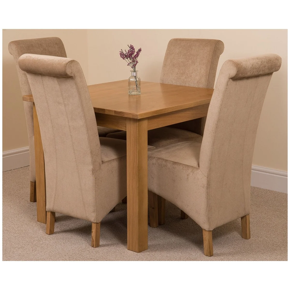 Oslo 90 x 90 cm Oak Small Dining Table and 4 Montana Fabric Chairs - Beige – image 8