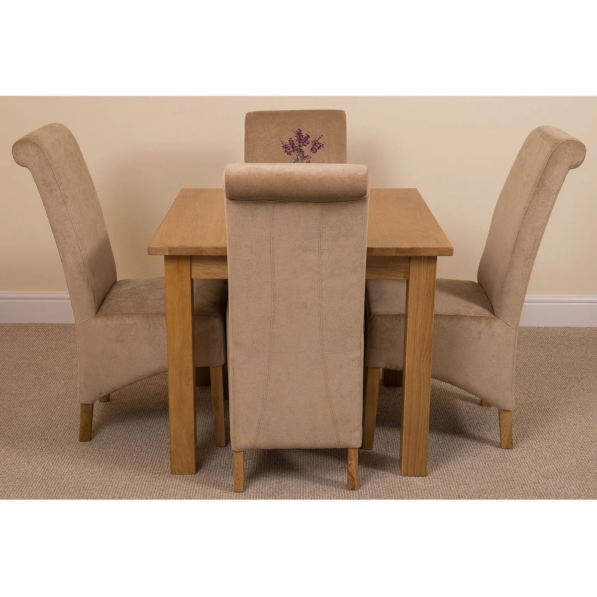 Oslo 90 x 90 cm Oak Small Dining Table and 4 Montana Fabric Chairs - Beige – image 9