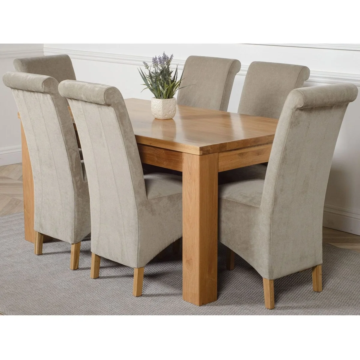 Dakot 152 x 87cm Medium Oak Dining Table and 6 Montana Fabric Chairs - Beige – image 12