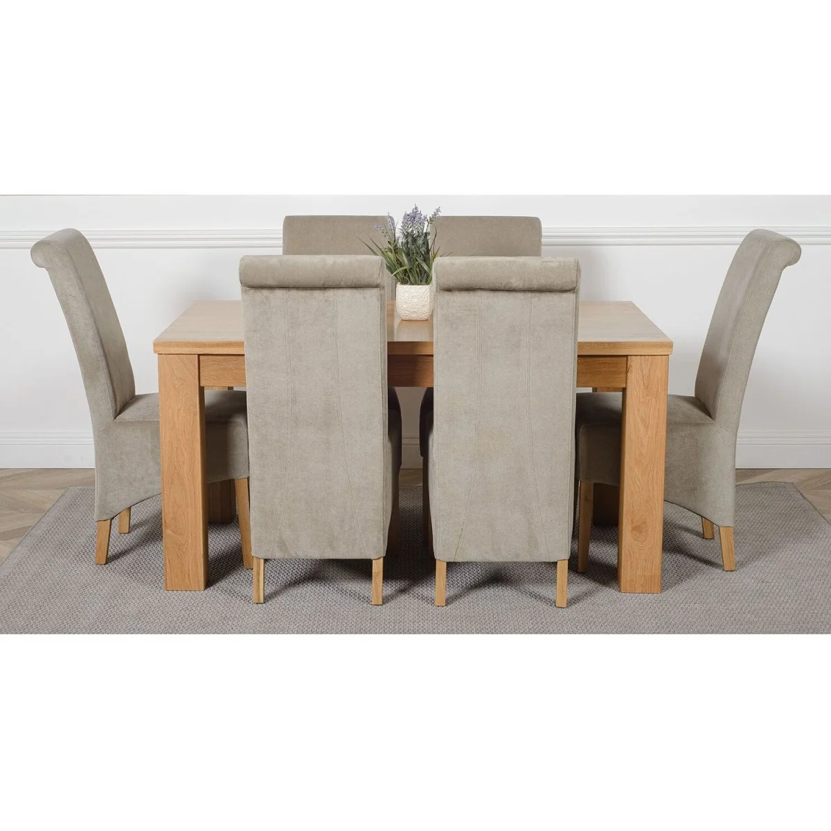 Dakot 152 x 87cm Medium Oak Dining Table and 6 Montana Fabric Chairs - Beige – image 13