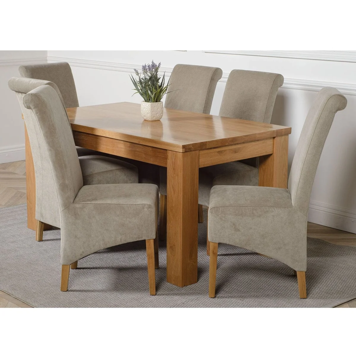 Dakot 152 x 87cm Medium Oak Dining Table and 6 Montana Fabric Chairs - Beige – image 14