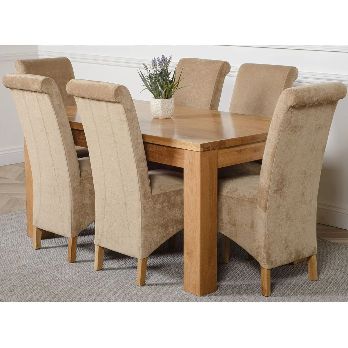 Dakot 152 x 87cm Medium Oak Dining Table and 6 Montana Fabric Chairs - Beige – image 19