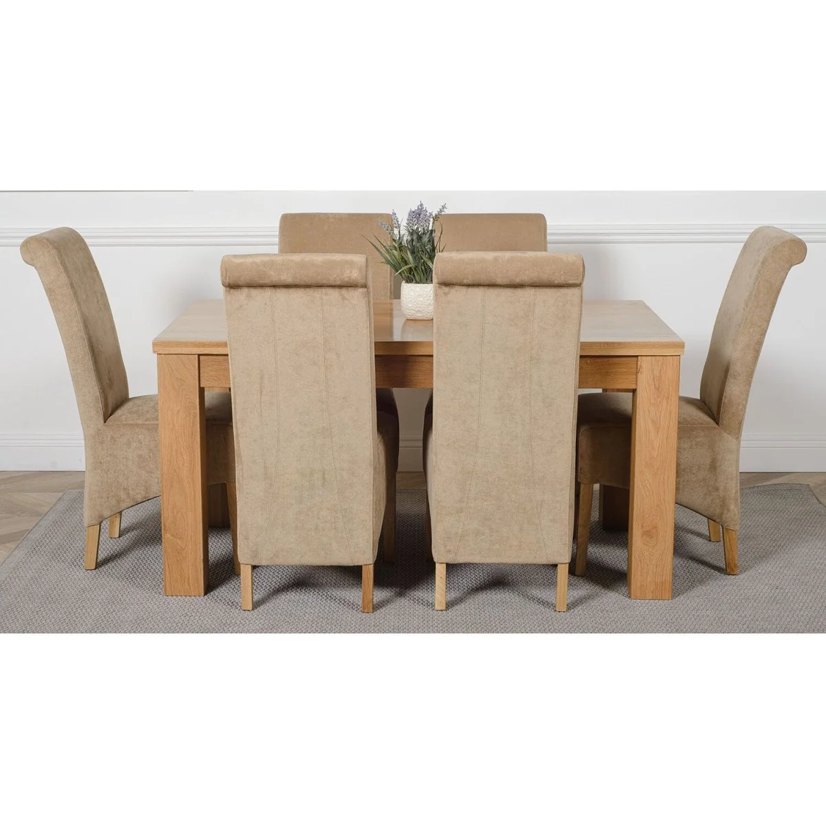 Dakot 152 x 87cm Medium Oak Dining Table and 6 Montana Fabric Chairs - Beige – image 20
