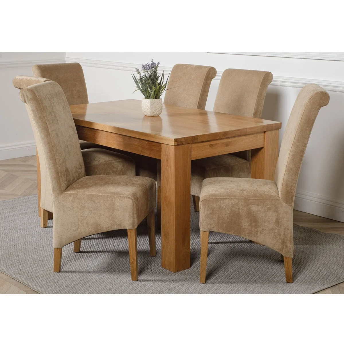 Dakot 152 x 87cm Medium Oak Dining Table and 6 Montana Fabric Chairs - Beige – image 21