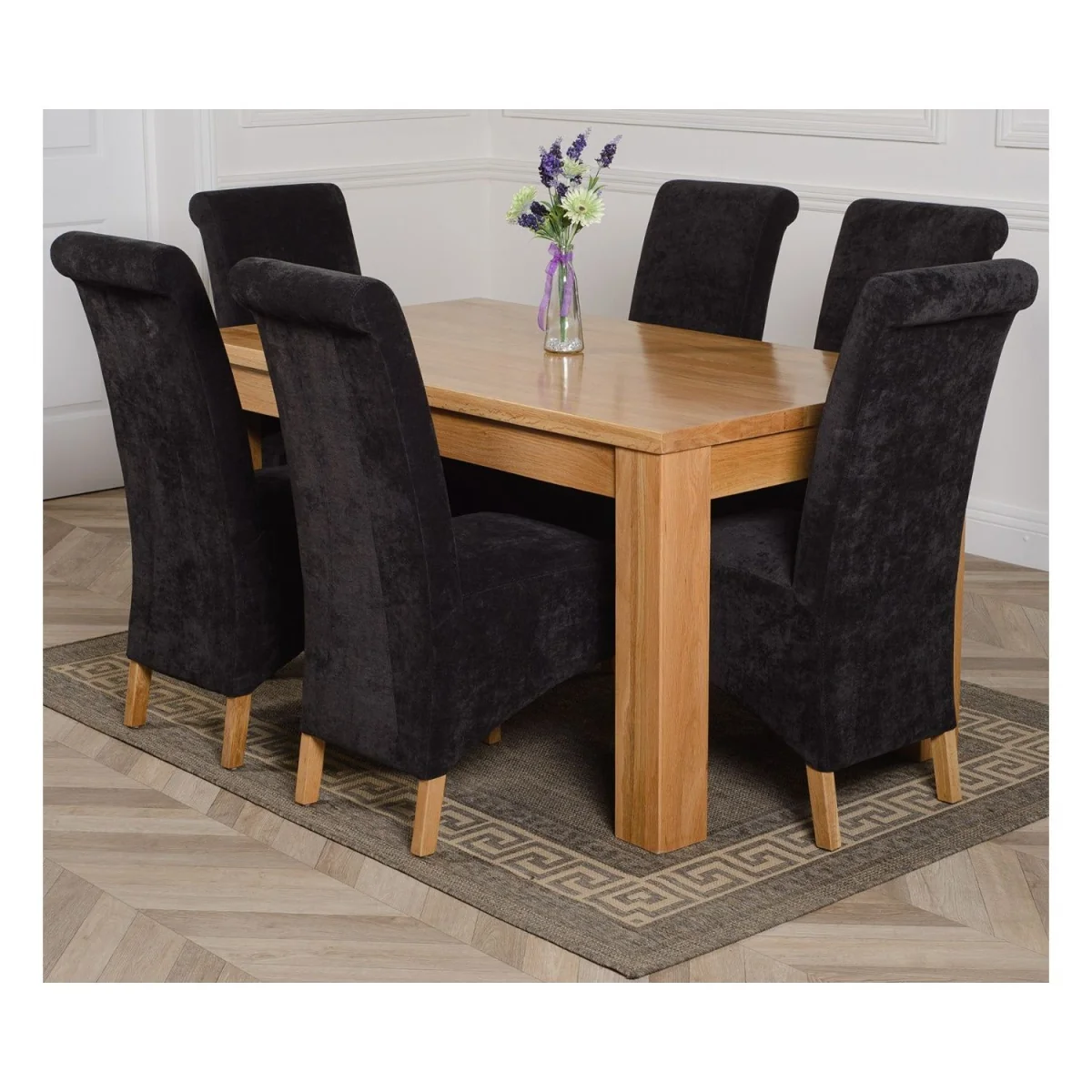 Dakot 152 x 87cm Medium Oak Dining Table and 6 Montana Fabric Chairs - Beige – image 26