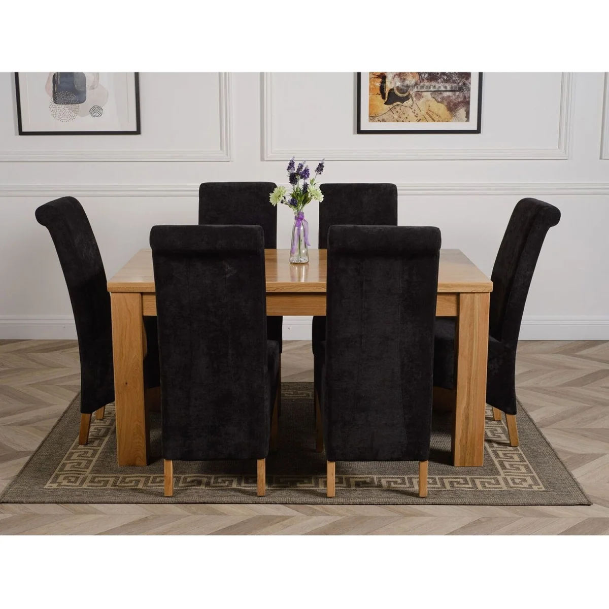 Dakot 152 x 87cm Medium Oak Dining Table and 6 Montana Fabric Chairs - Beige – image 27
