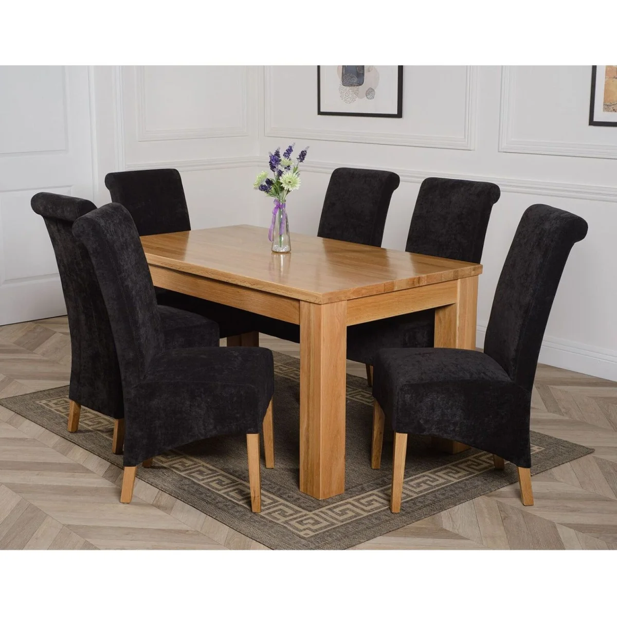 Dakot 152 x 87cm Medium Oak Dining Table and 6 Montana Fabric Chairs - Beige – image 28