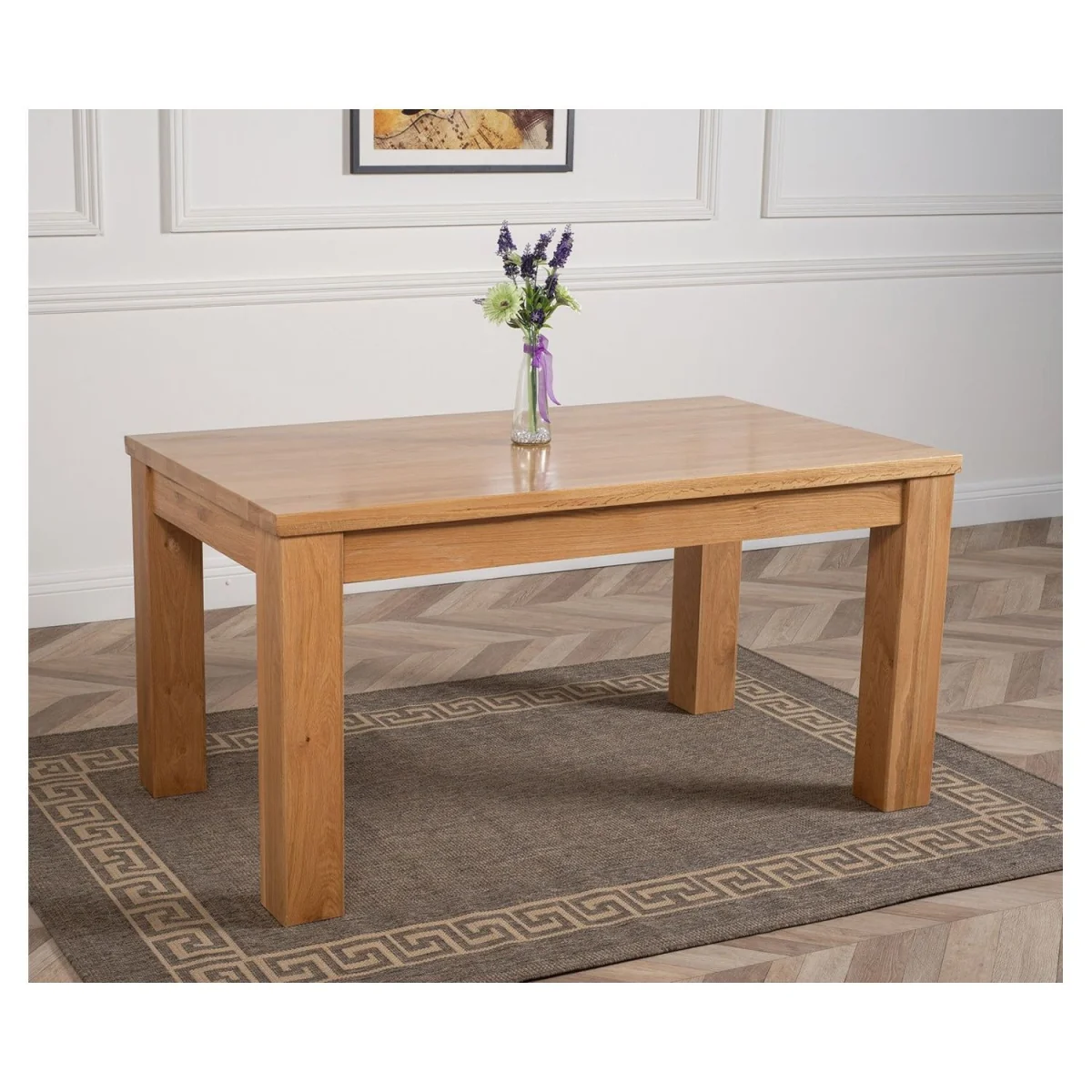 Dakot 152 x 87cm Medium Oak Dining Table and 6 Montana Fabric Chairs - Beige – image 1