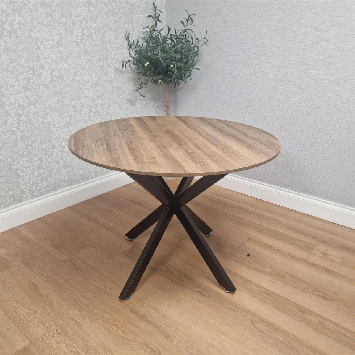 4 Seater Round Dining Table with Metal X Shaped Legs & 4 Blue Velvet Chairs for Dining Room Set - Blue – image 6
