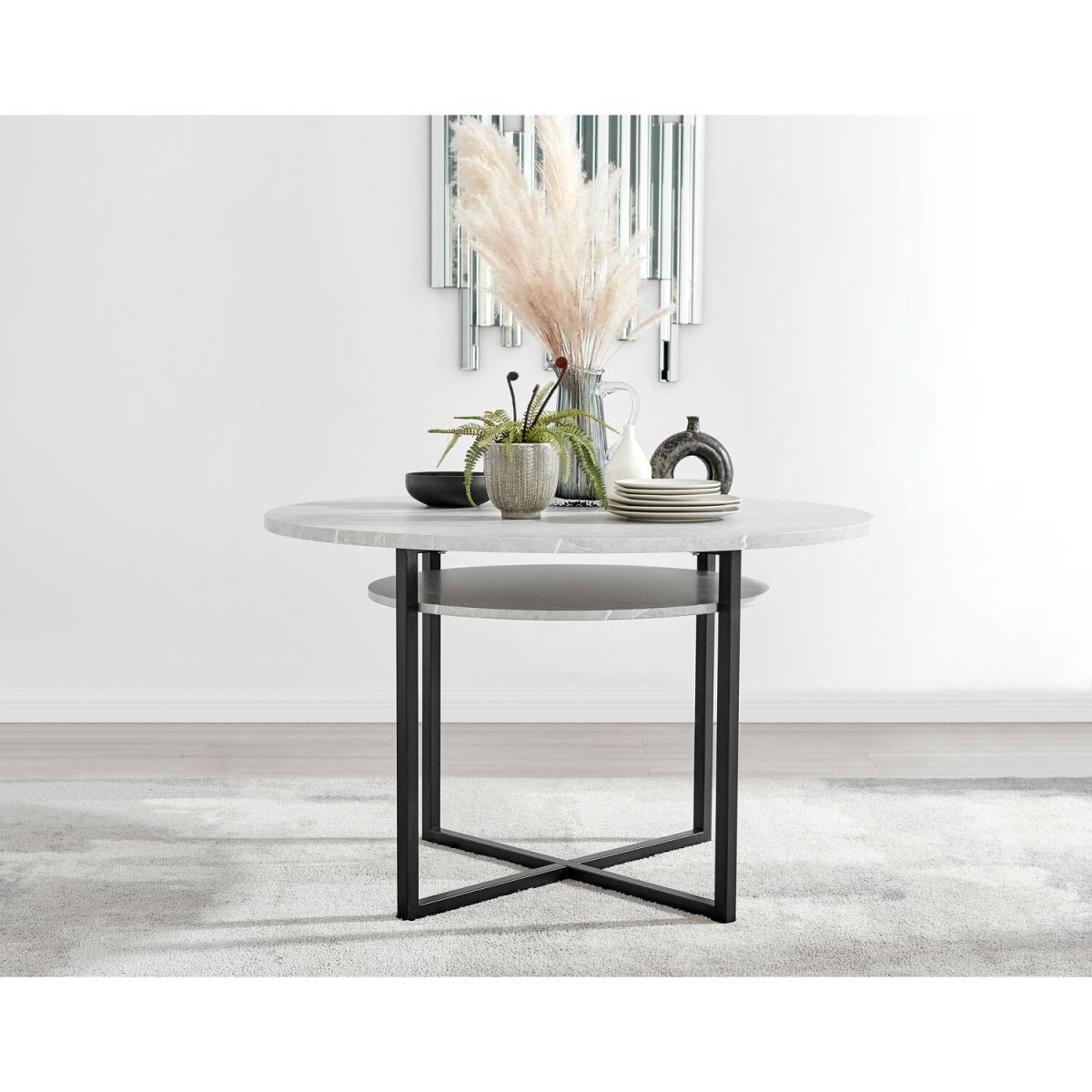 Adley Grey Concrete Effect Storage Dining Table and 4 Milan Black Leg Chairs - Black – image 5