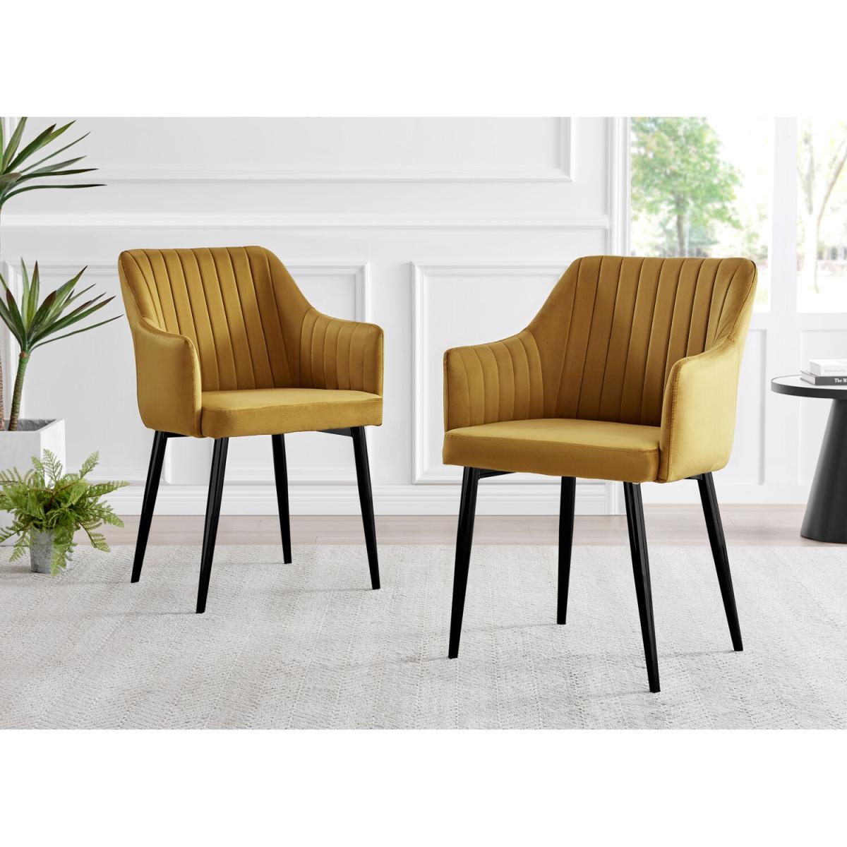 Otto Dark Walnut Solid Wood Dining Table and 4 Calla Black Leg Chairs - Mustard – image 35