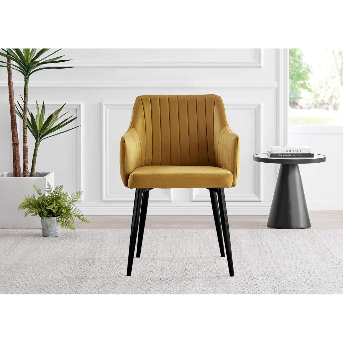 Otto Dark Walnut Solid Wood Dining Table and 4 Calla Black Leg Chairs - Mustard – image 36