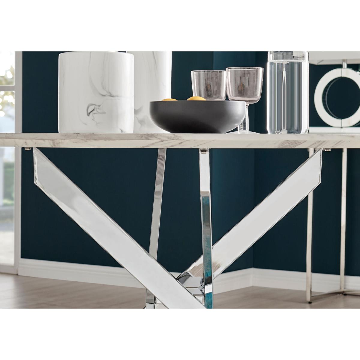 Novara White Marble Effect 120cm Dining Table 4 Pesaro Silver Chairs - Navy – image 13