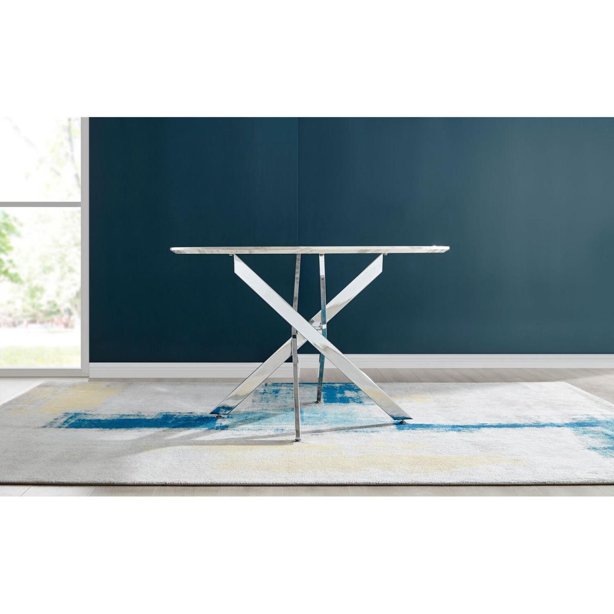 Novara White Marble Effect 120cm Dining Table 4 Pesaro Silver Chairs - Navy – image 15