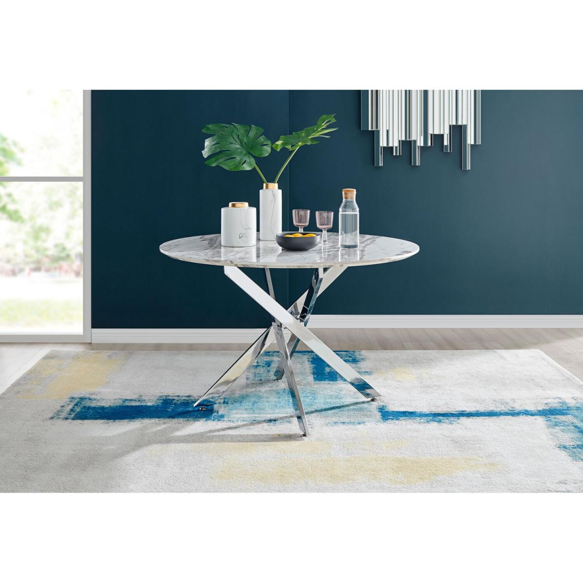 Novara White Marble Effect 120cm Dining Table 4 Pesaro Silver Chairs - Navy – image 10