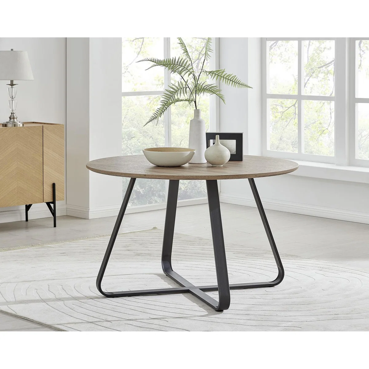 Santorini Brown Round Dining Table with 4 Pesaro Black Leg Chairs - Green – image 10