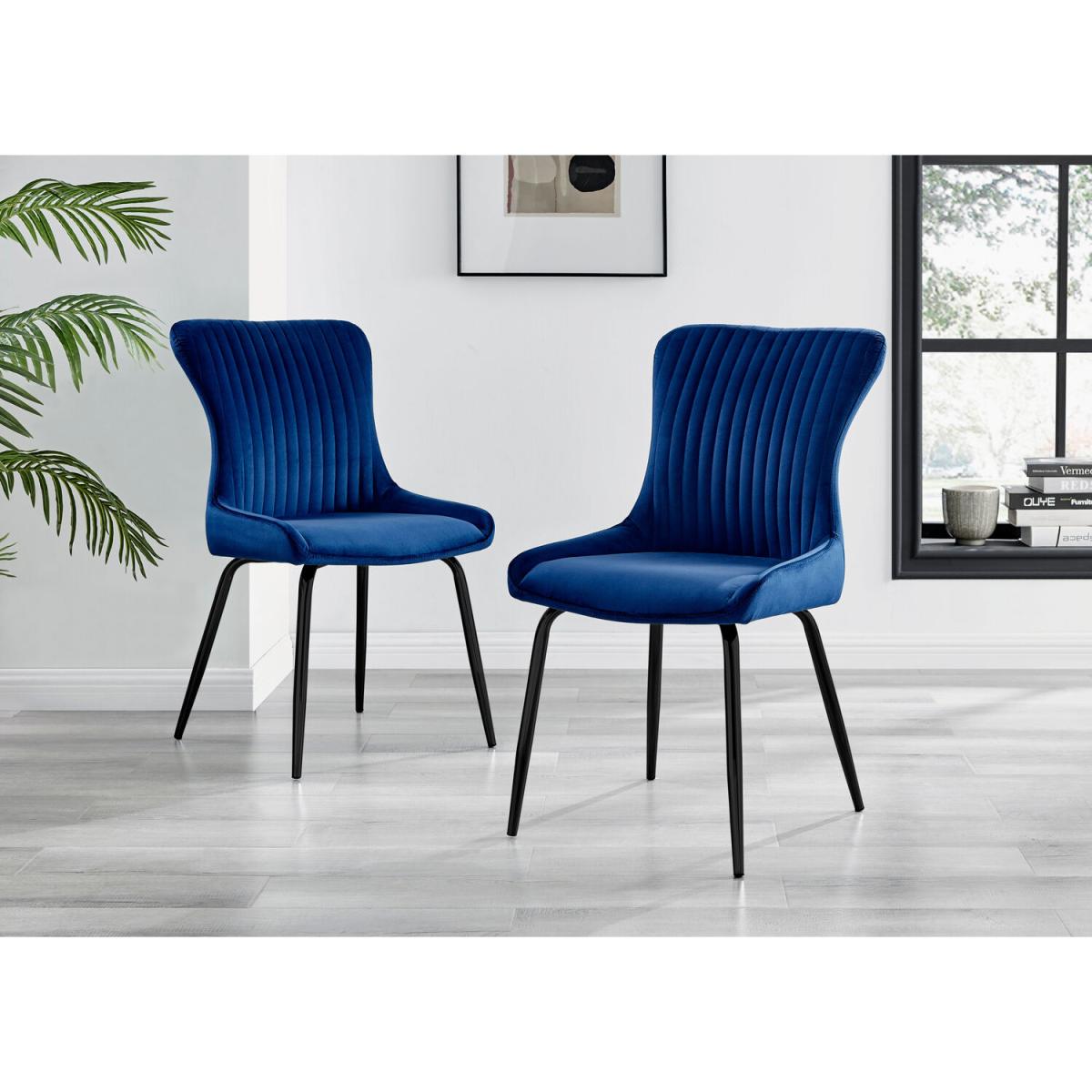 Kylo White High Gloss Dining Table and 4 Nora Black Leg Chairs - Blue – image 2