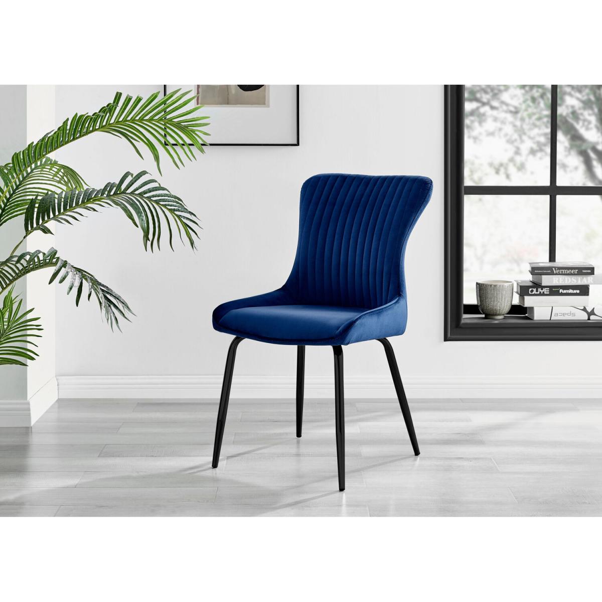 Kylo White High Gloss Dining Table and 4 Nora Black Leg Chairs - Blue – image 3