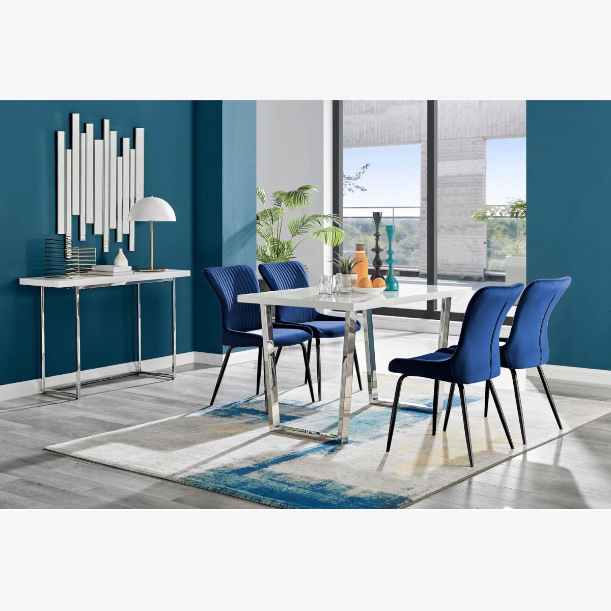 Kylo White High Gloss Dining Table and 4 Nora Black Leg Chairs - Blue – image 1