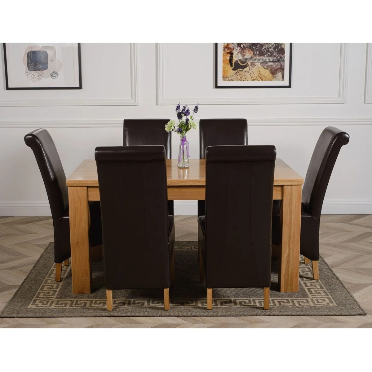 Dakot 152 x 87cm Medium Oak Dining Table and 6 Montana Leather Chairs - Brown – image 13