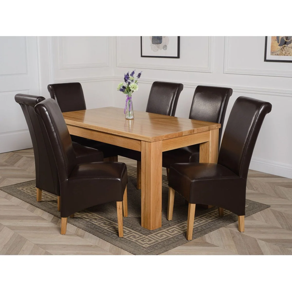 Dakot 152 x 87cm Medium Oak Dining Table and 6 Montana Leather Chairs - Brown – image 14