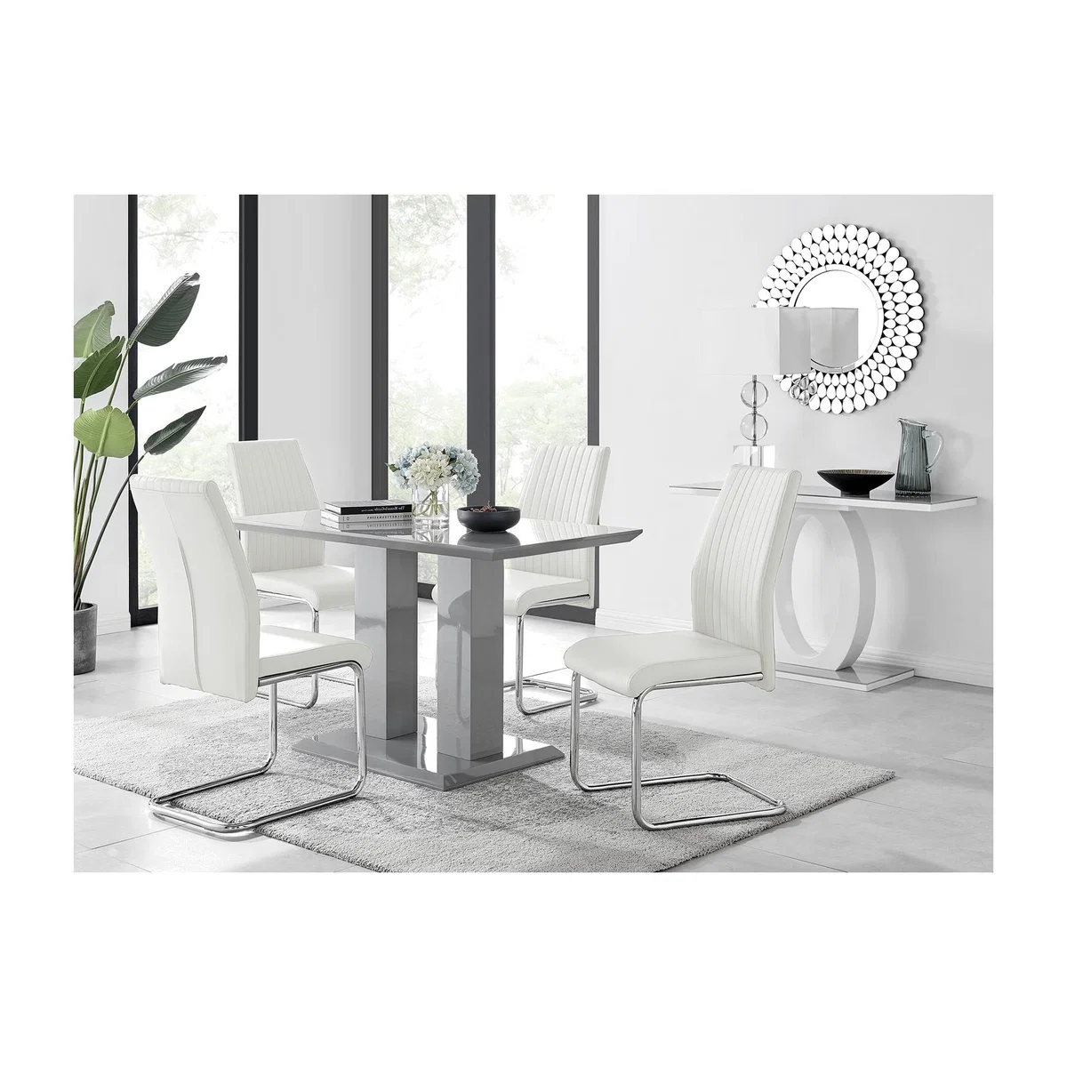 Imperia 4 Modern Grey High Gloss Dining Table - White – image 1