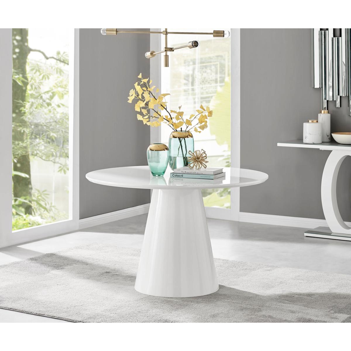 Palma White High Gloss Round Dining Table and 6 Corona Gold Leg Chairs - Black – image 9