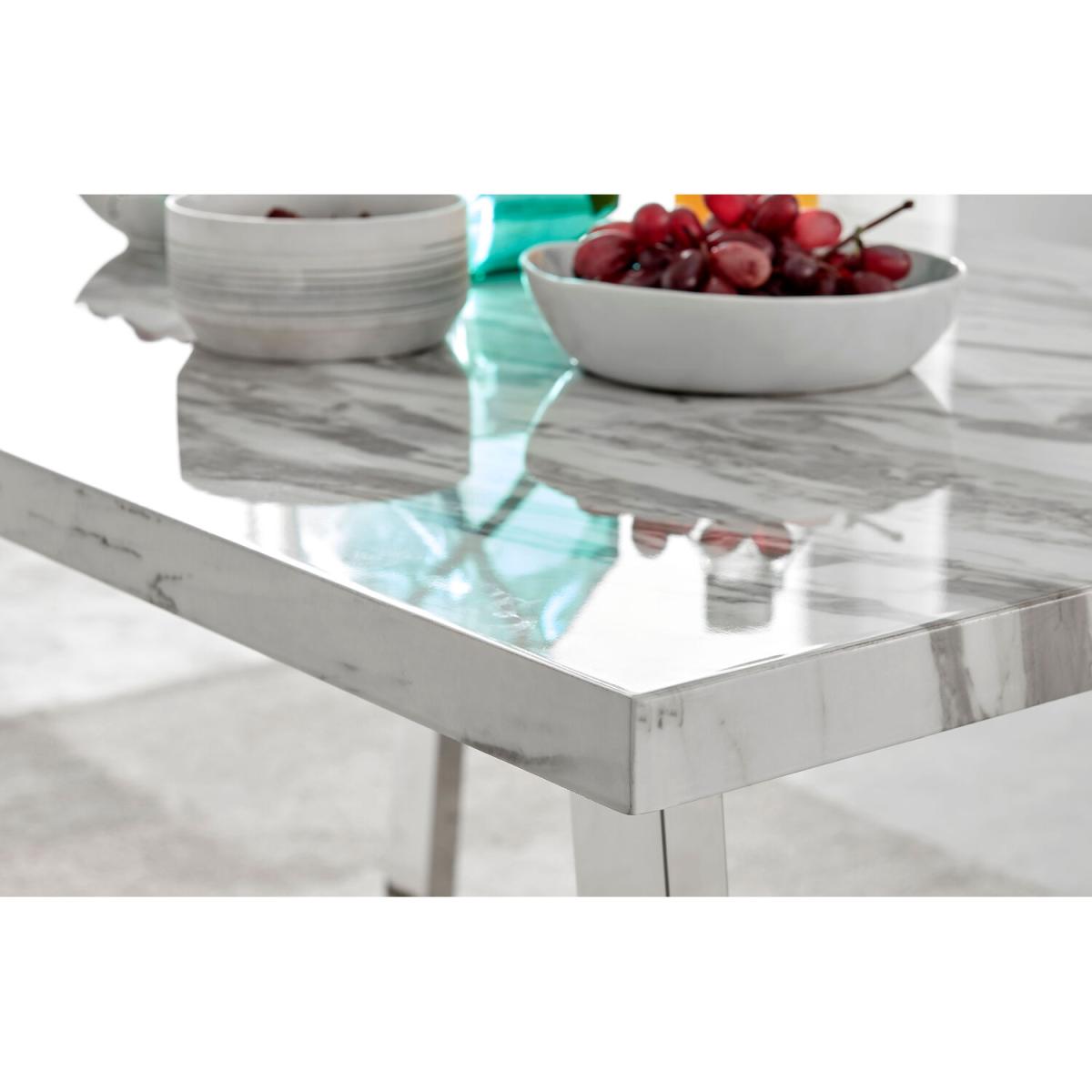 Kylo White Marble Effect Dining Table and 4 Falun Silver Leg Chairs - Dark Grey – image 5