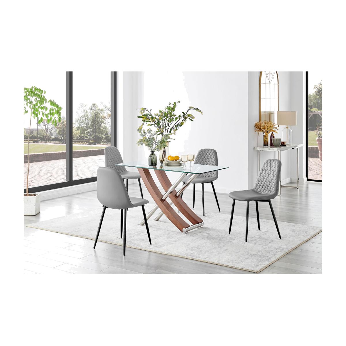 Mayfair Glass and Brown Wood Effect Dining Table and 4 Corona Black Leg Chairs - Grey
