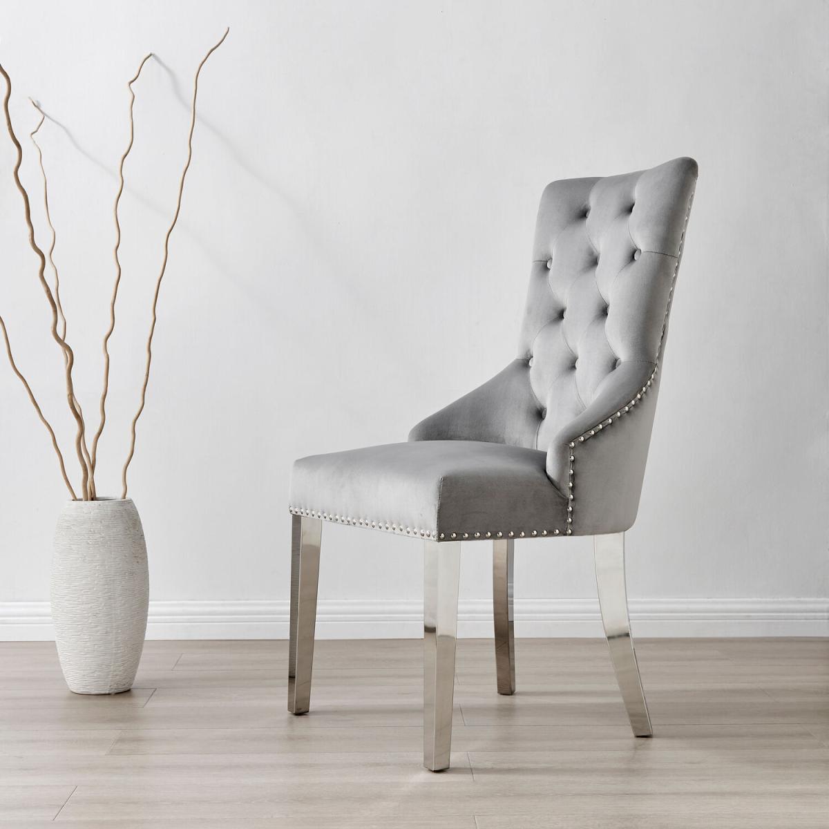 Palma Black Semi Gloss Round Dining Table and 6 Belgravia Chairs - Grey – image 2