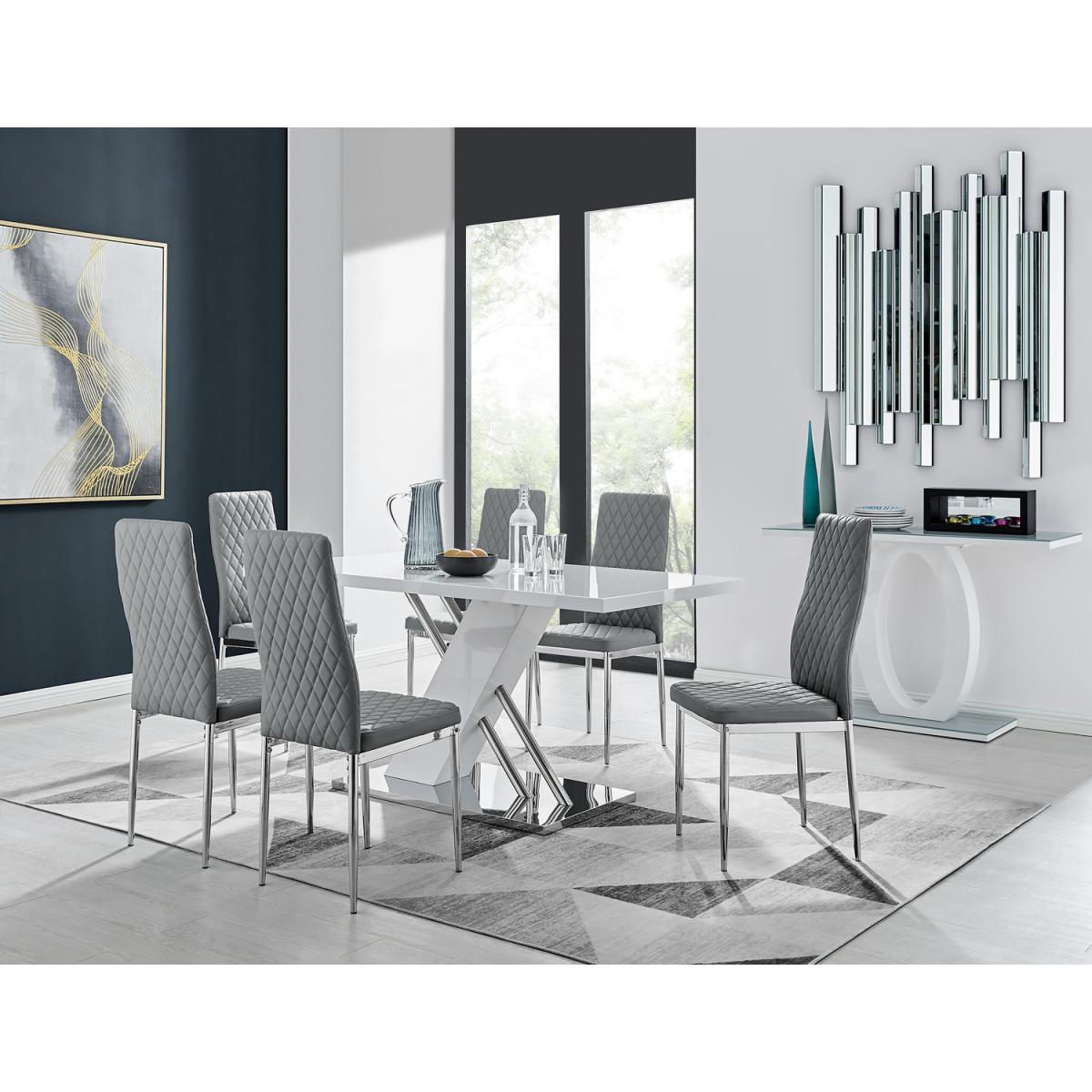 Sorrento White Dining Table  6 Milan Dining Chairs - Grey – image 2