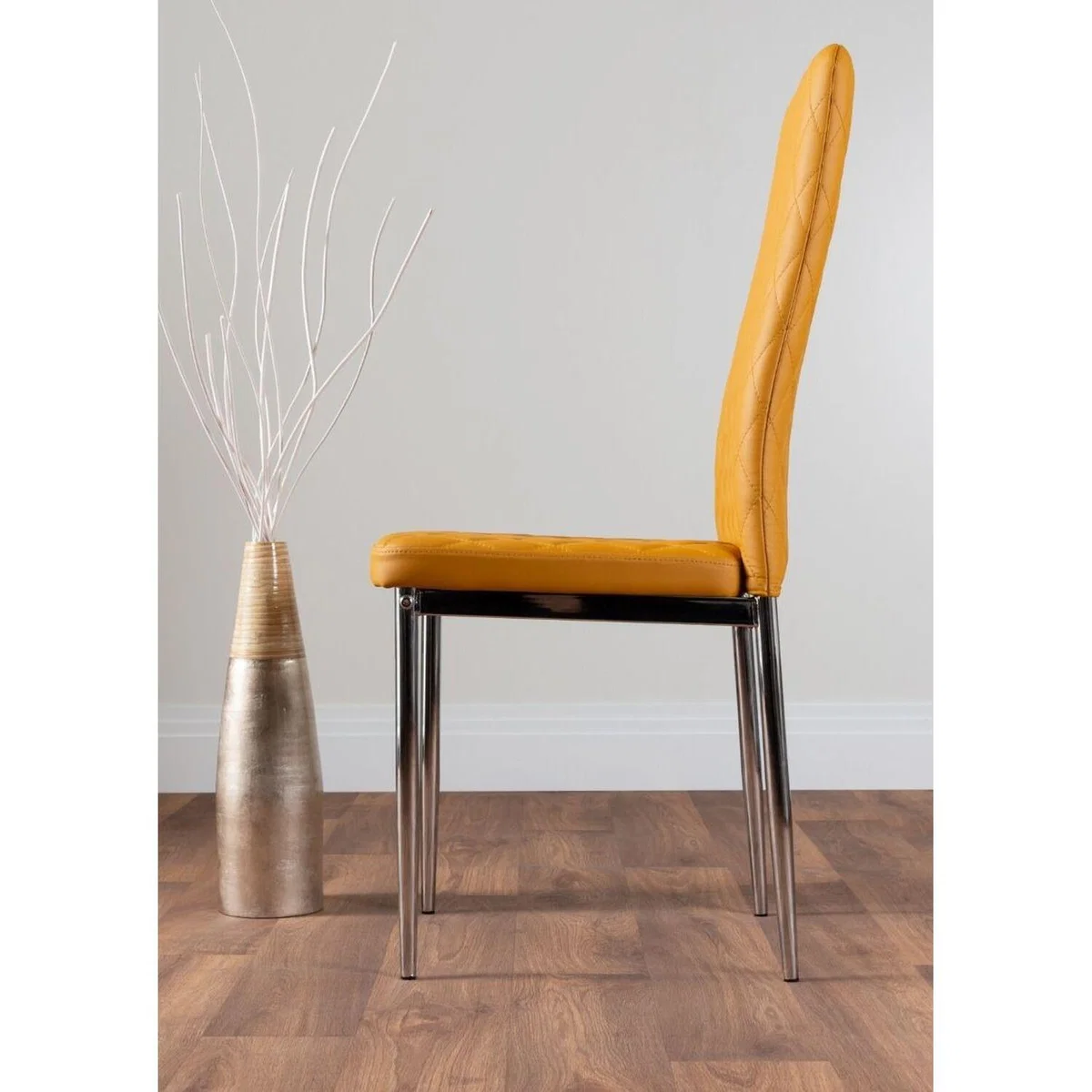 Novara White Marble Effect 120cm Dining Table 4 Milan Chrome Leg Chairs - Mustard – image 11