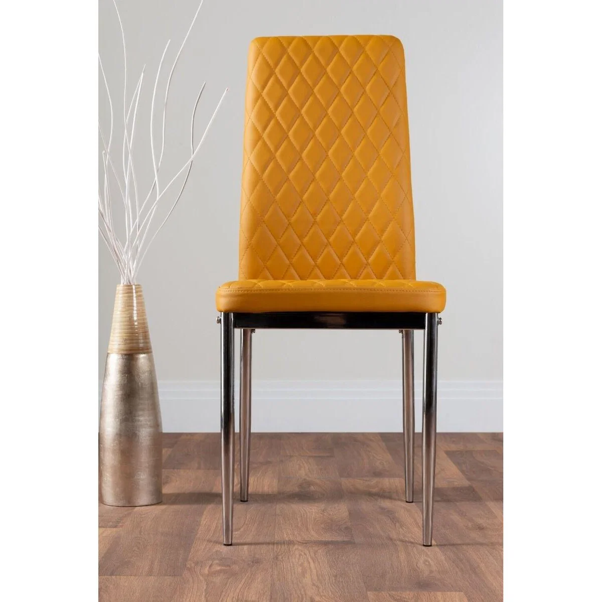 Novara White Marble Effect 120cm Dining Table 4 Milan Chrome Leg Chairs - Mustard – image 10