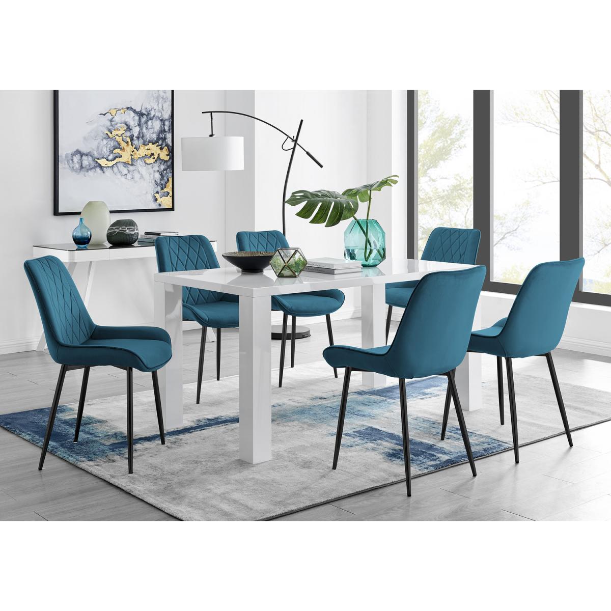 Pivero 6 White Dining Table and 6 Pesaro Black Leg Chairs - Green – image 17