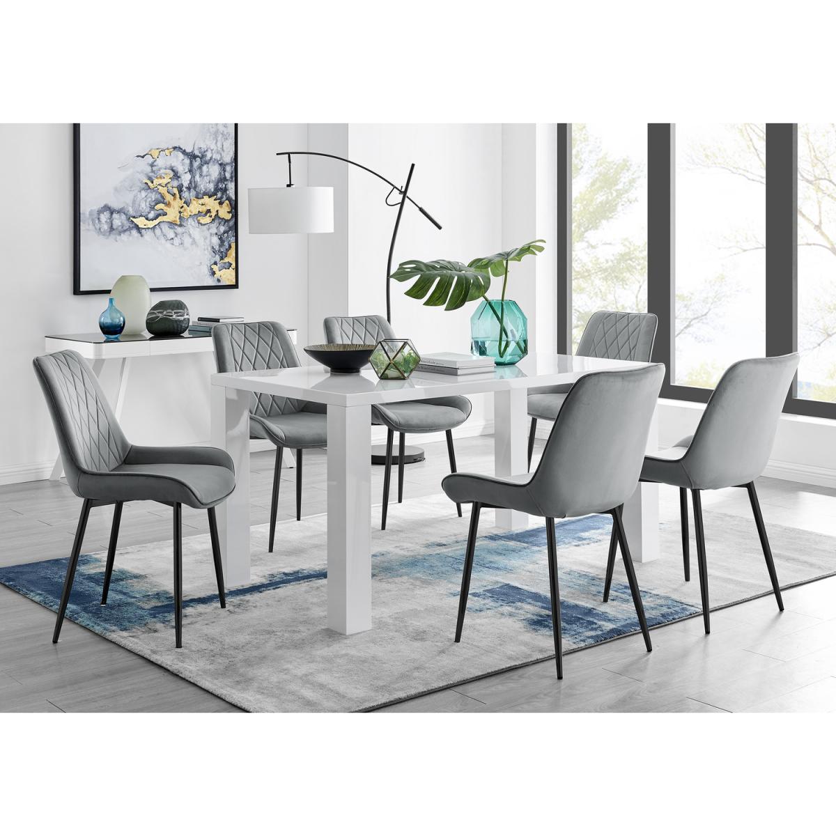 Pivero 6 White Dining Table and 6 Pesaro Black Leg Chairs - Green – image 18