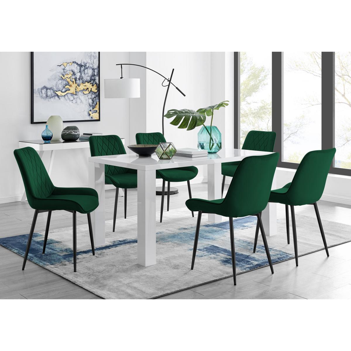 Pivero 6 White Dining Table and 6 Pesaro Black Leg Chairs - Green – image 19