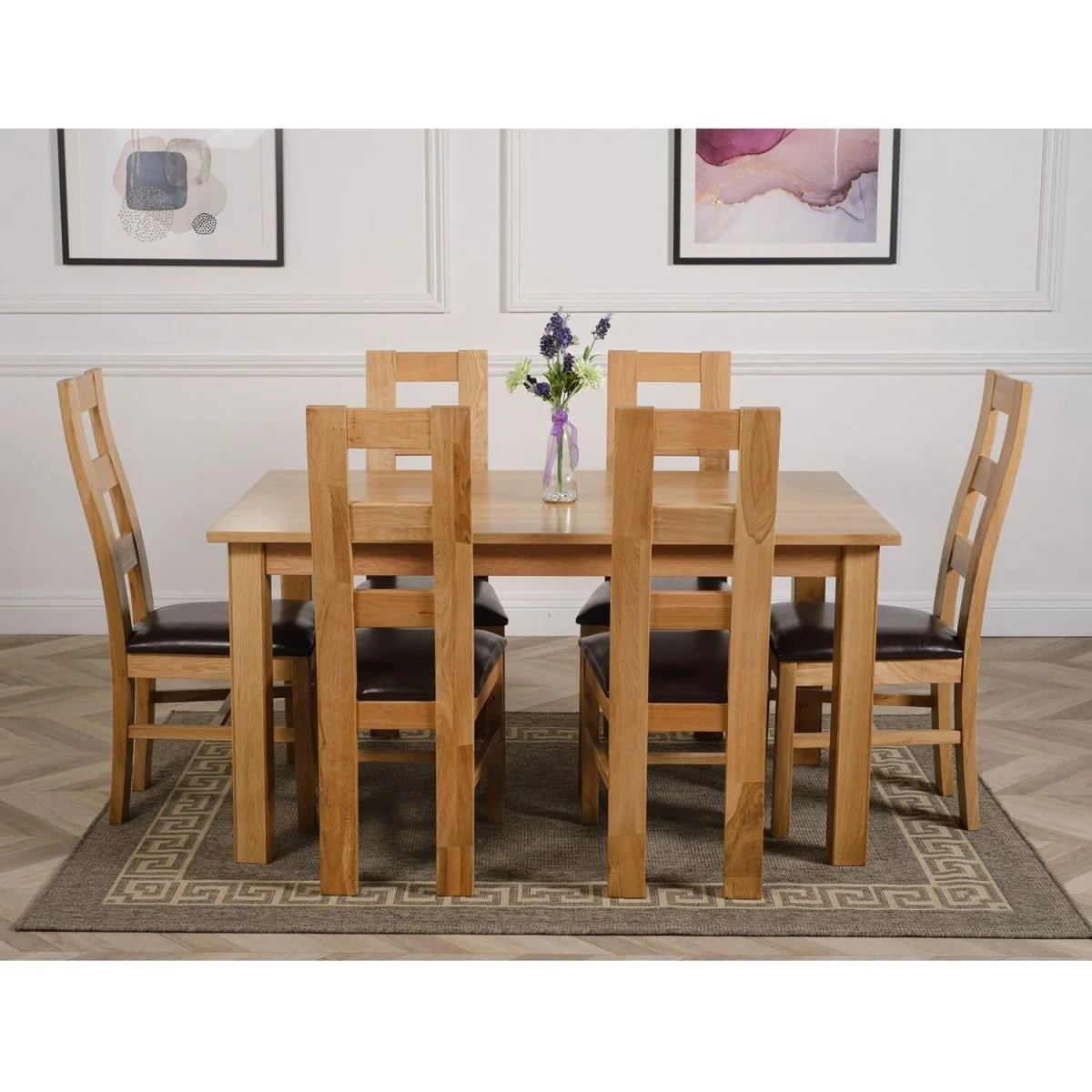 Oslo 150 x 90 cm Medium Oak Dining Table and 6 Yale Chairs - Brown – image 12