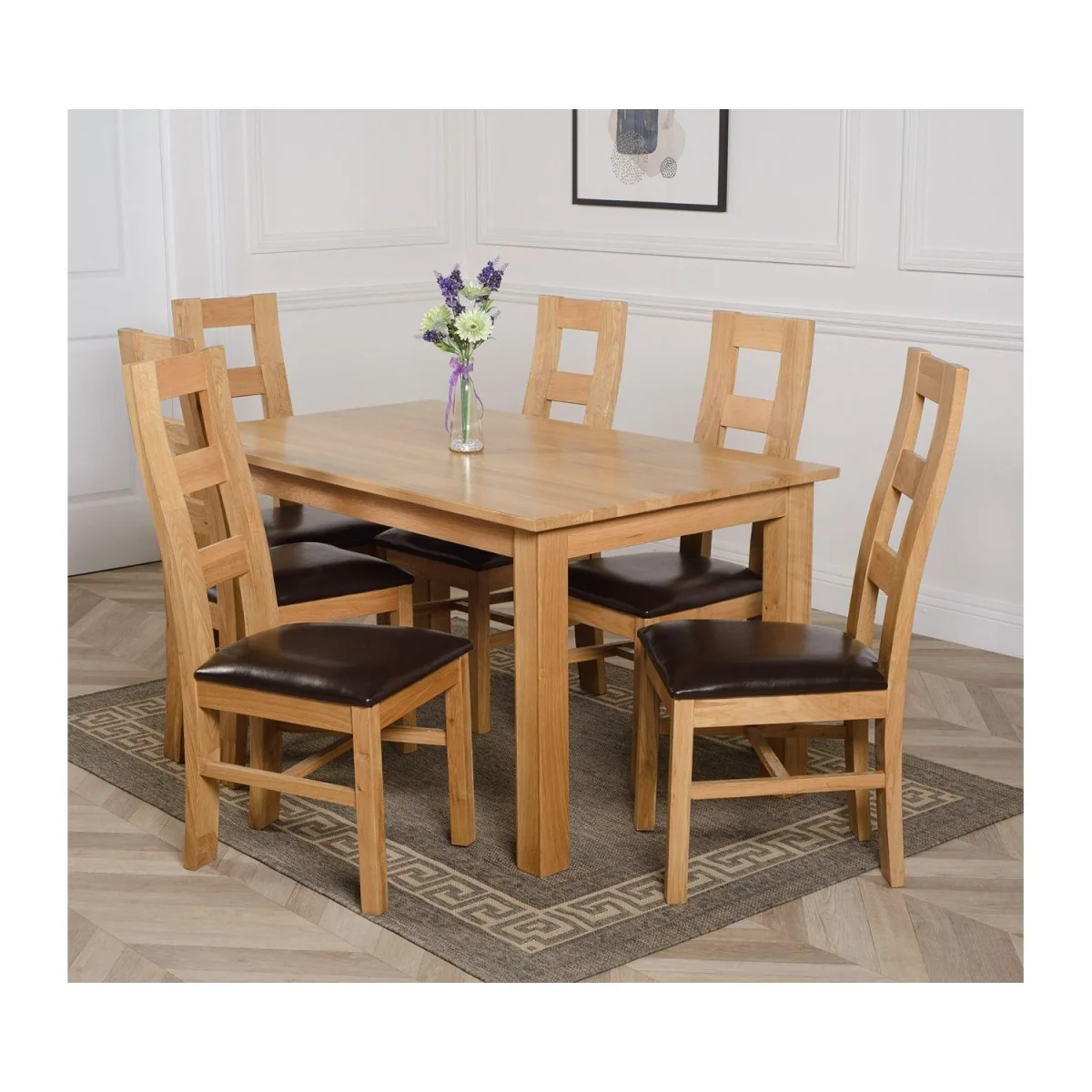 Oslo 150 x 90 cm Medium Oak Dining Table and 6 Yale Chairs - Brown – image 13