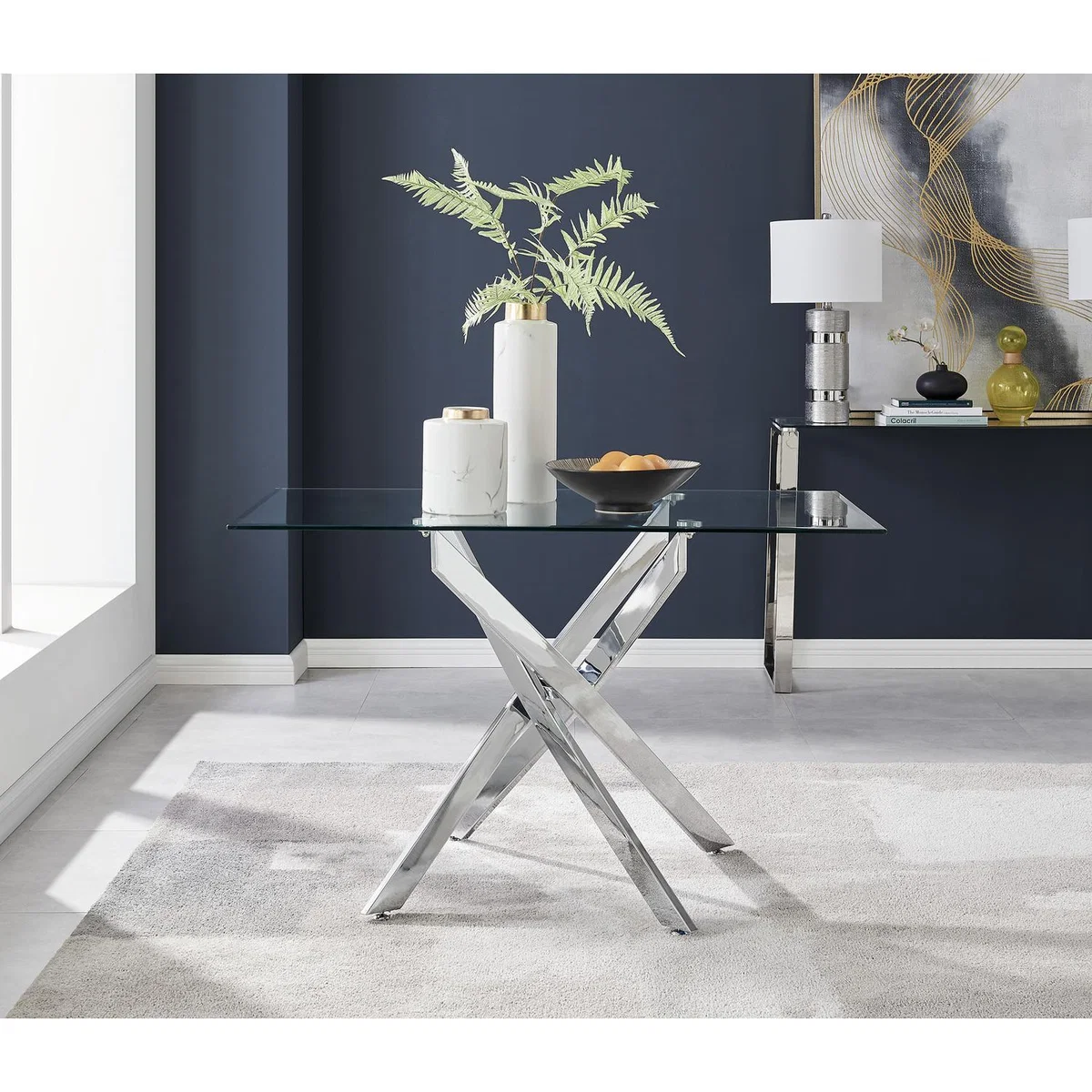 Leonardo 4 Table and 4 Pesaro Black Leg Chairs - Blue – image 2