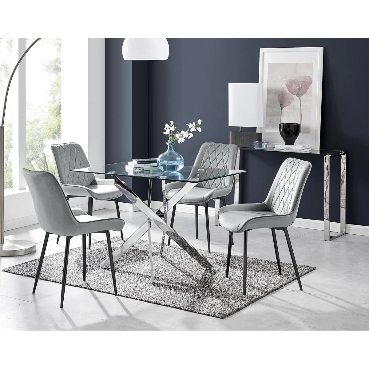 Leonardo 4 Table and 4 Pesaro Black Leg Chairs - Blue – image 18