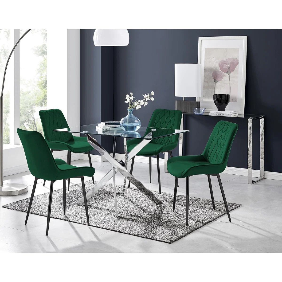 Leonardo 4 Table and 4 Pesaro Black Leg Chairs - Blue – image 19