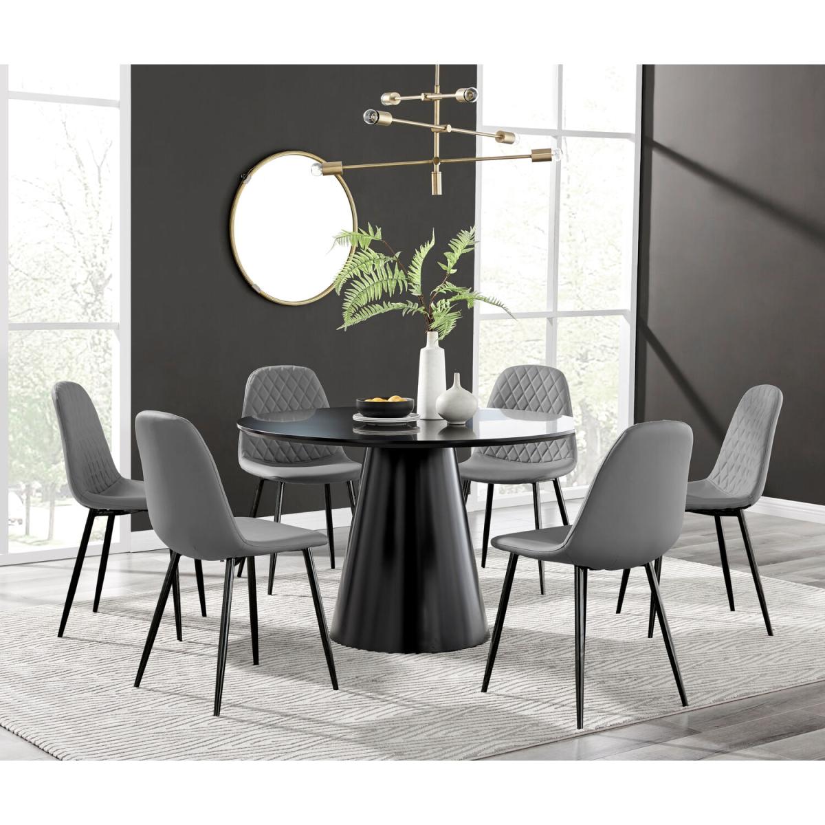 Palma Black Semi Gloss Round Dining Table and 6 Corona Black Leg Chairs - Grey – image 11
