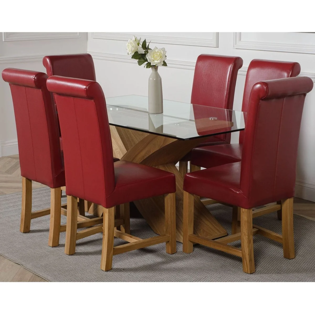 Valencia 160 cm x 90 cm Glass Dining Table and 6 Burgundy Chairs Dining Set - Red – image 14