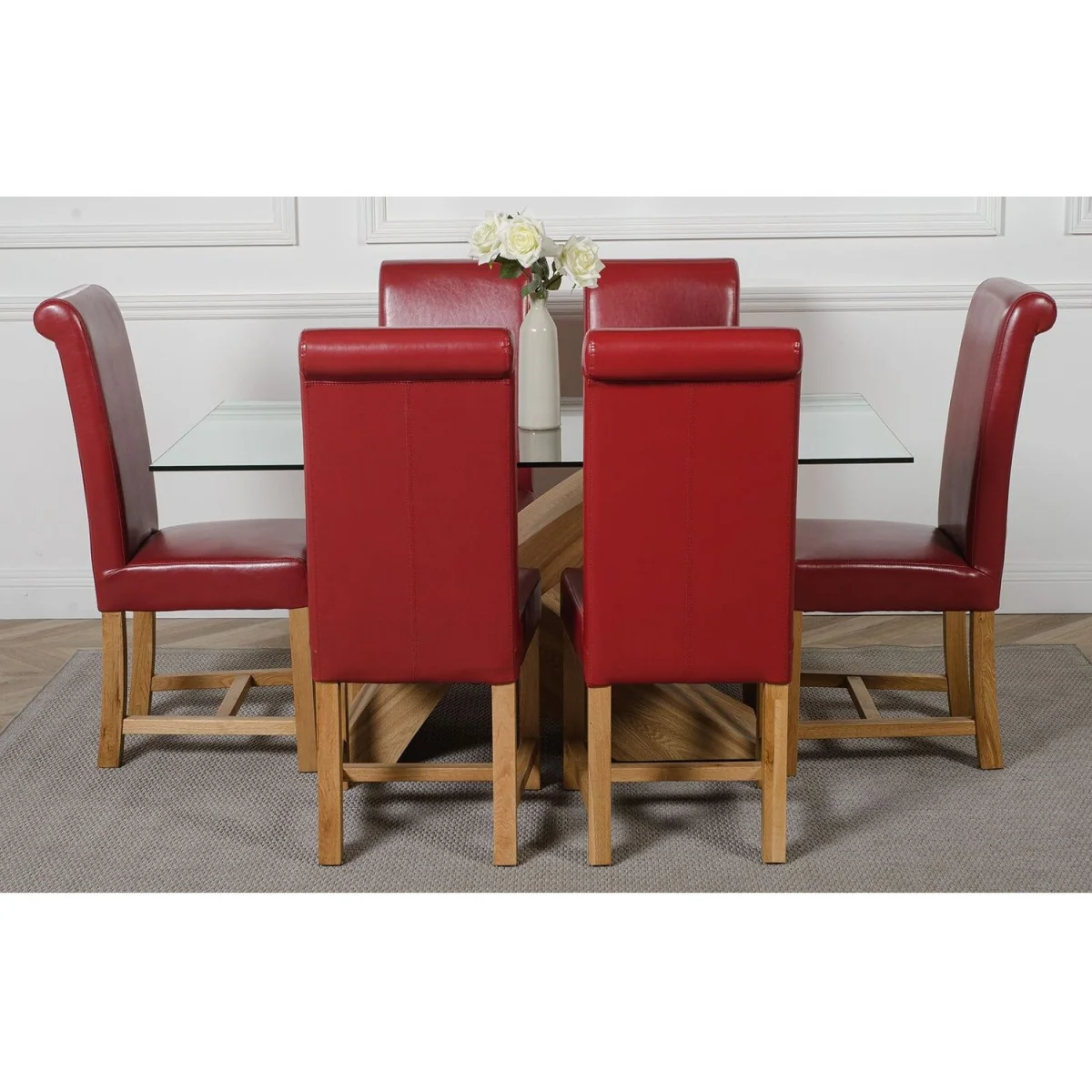 Valencia 160 cm x 90 cm Glass Dining Table and 6 Burgundy Chairs Dining Set - Red – image 15