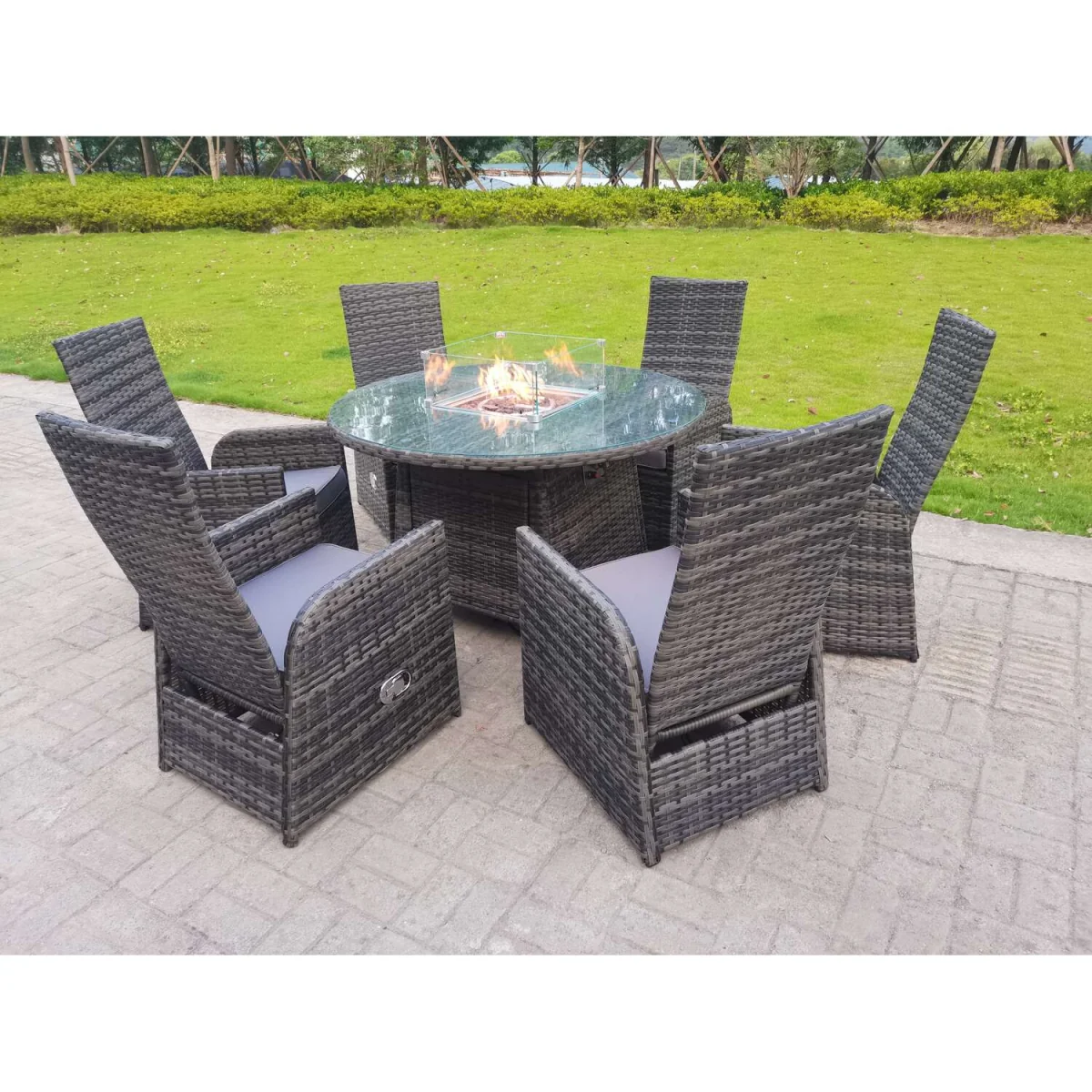 Rattan 6 Seater Gas Fire Pit Round Dining Set - Dark Grey Mixed – image 2