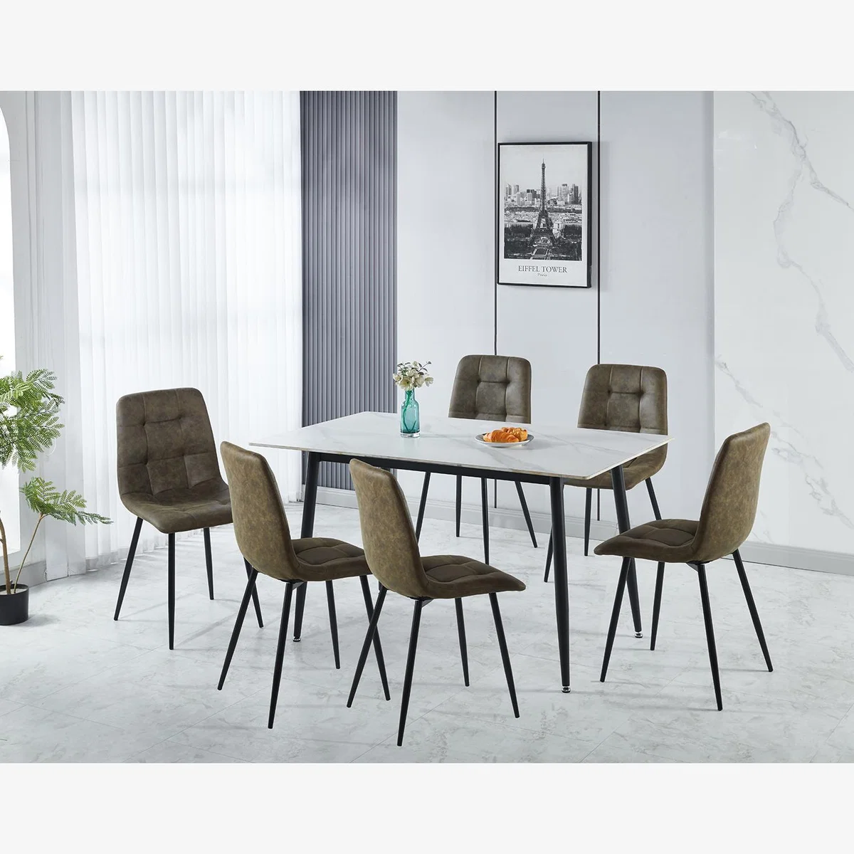 Fenton Dining Set (6 Chairs) - Olive Green