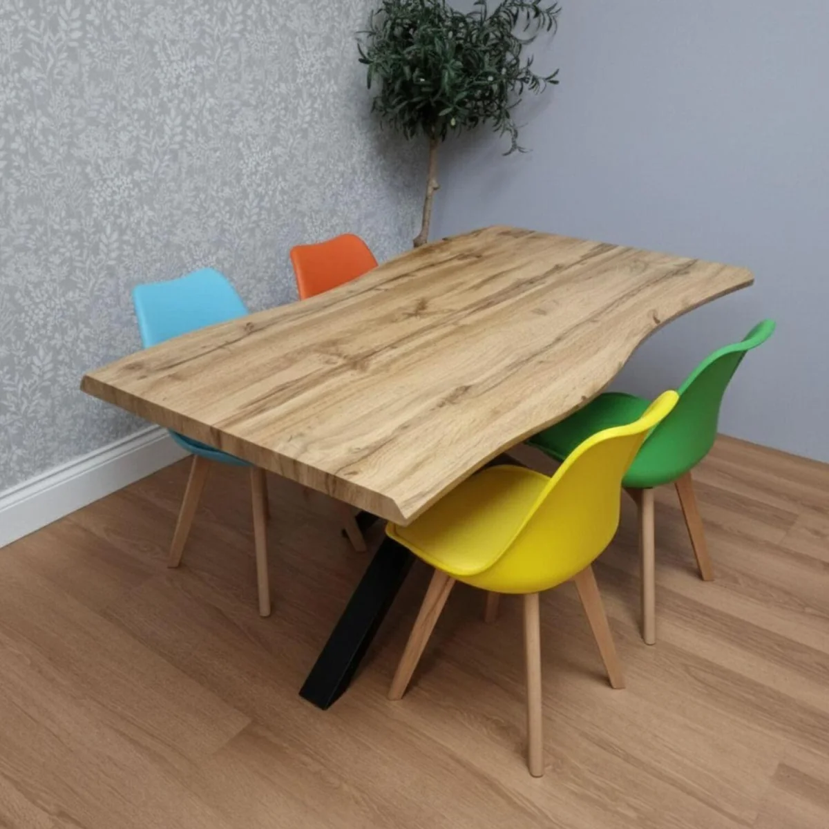 Modern Dining Table with 4 Mix plastic Chairs with faux leather padded seats - Brown – image 1