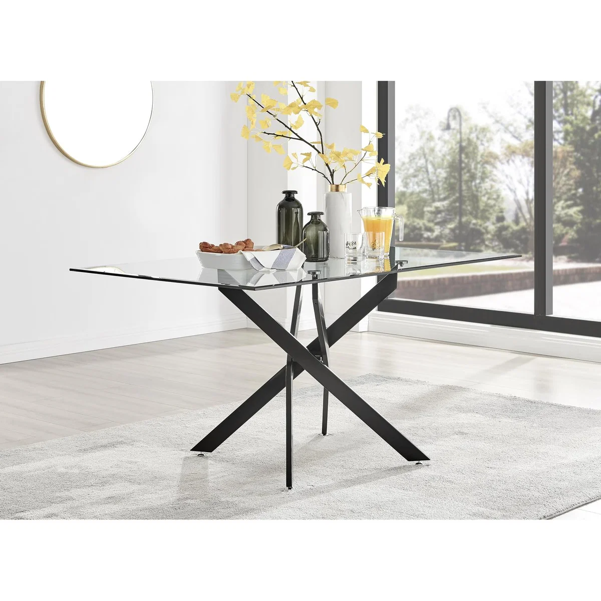 Leonardo Black Leg Glass Dining Table 6 Pesaro Black Leg Chairs - Blue – image 6