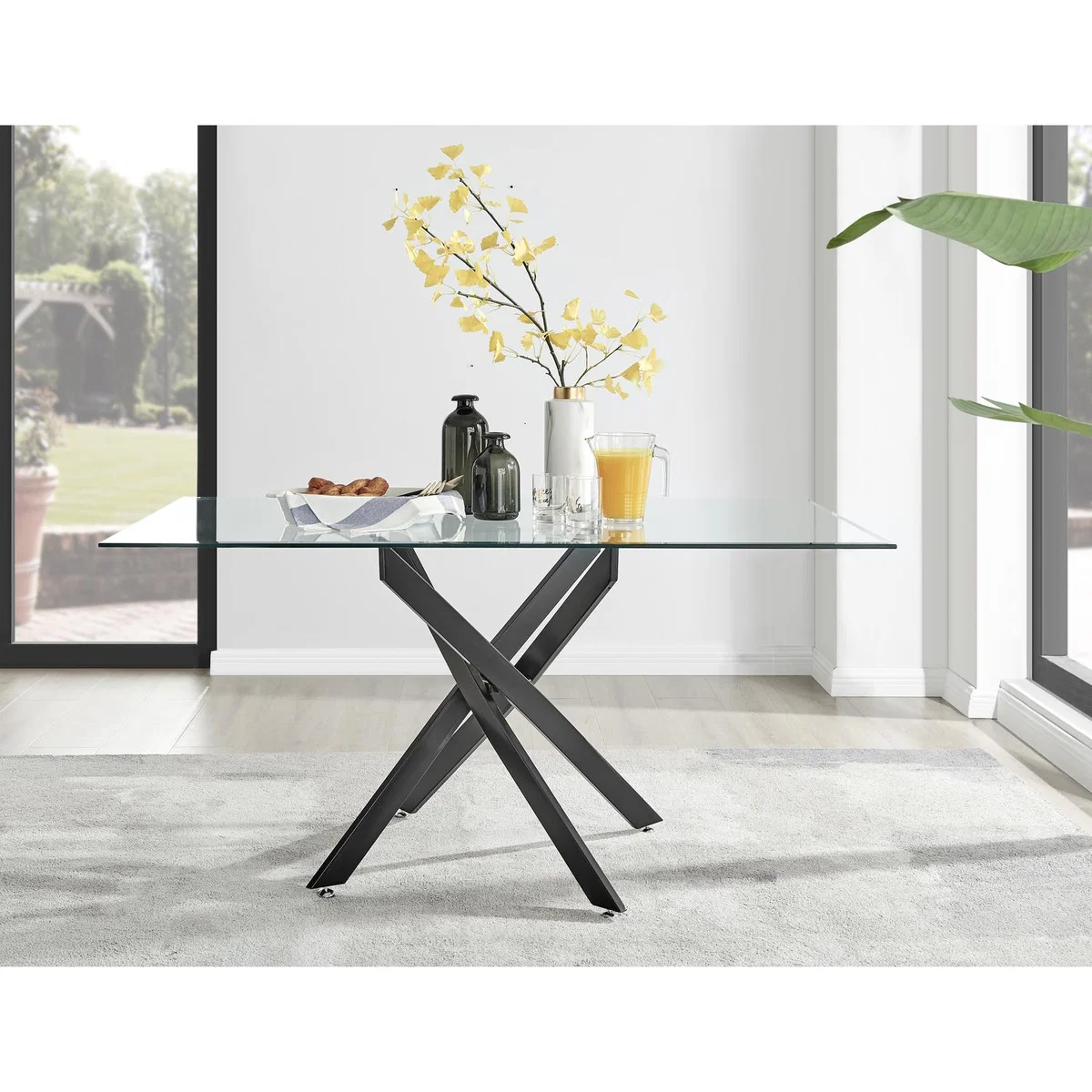 Leonardo Black Leg Glass Dining Table 6 Pesaro Black Leg Chairs - Blue – image 7