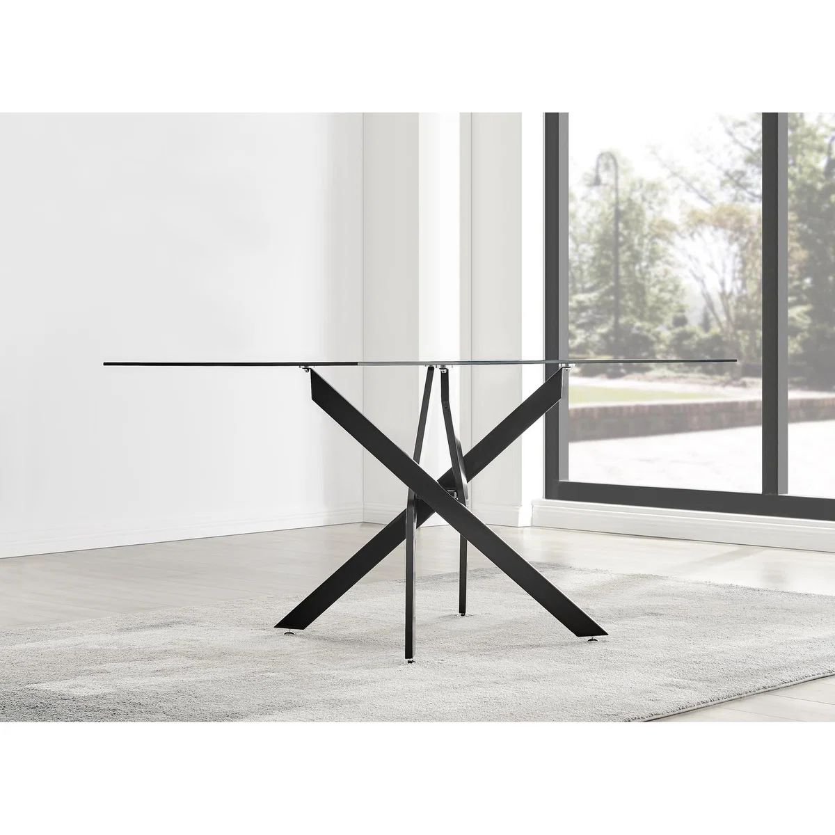 Leonardo Black Leg Glass Dining Table 6 Pesaro Black Leg Chairs - Blue – image 8